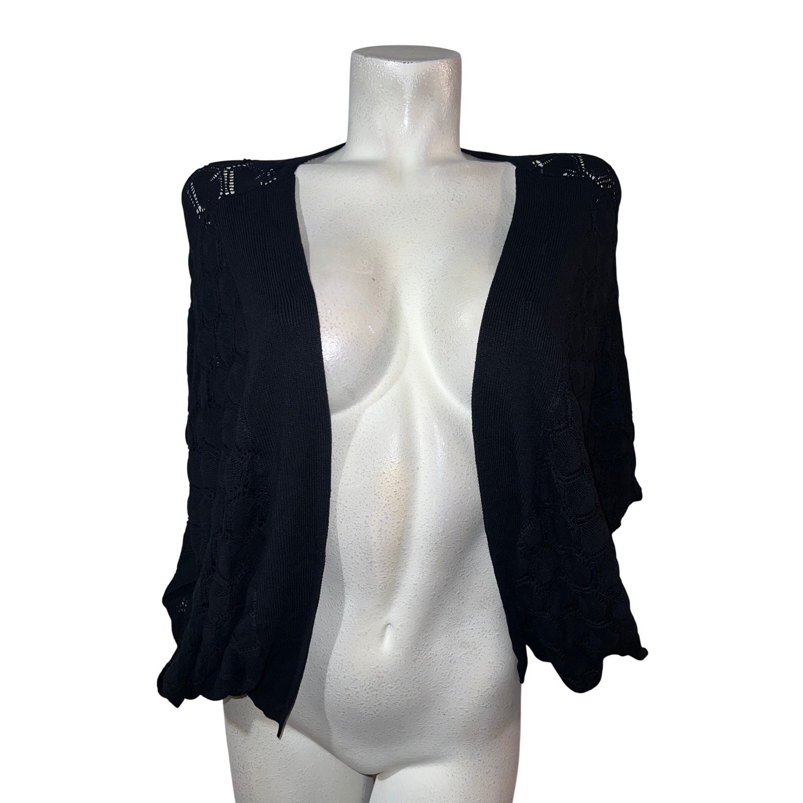 Grace Karin Womens Black Honeycomb Pointelle Knit Batwing Shrug Cardigan Xl Nwt